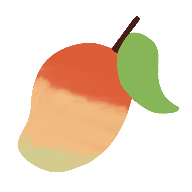  a drawing of a mango with a leaf and brown stem